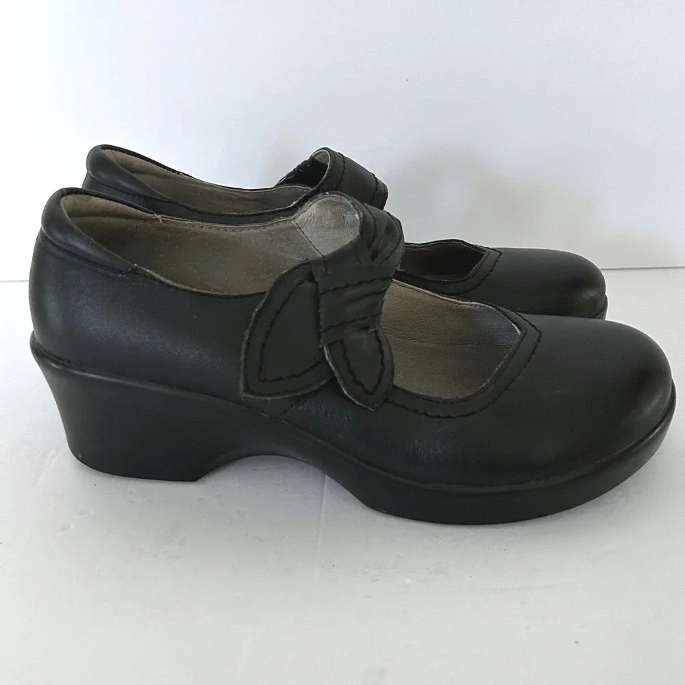 Alegria Ella Mary Jane Womens 38 US 8 Black Leather Shoes Wedge Rocker ELL-601